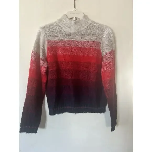 $60 NWT American Eagle Mock Neck Sweater Ombre Colorblock Cream Red Navy Size S