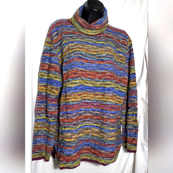 Women's Miss College Multi-color‎ Soft Wool Blend Turtleneck Sweater | Size XL