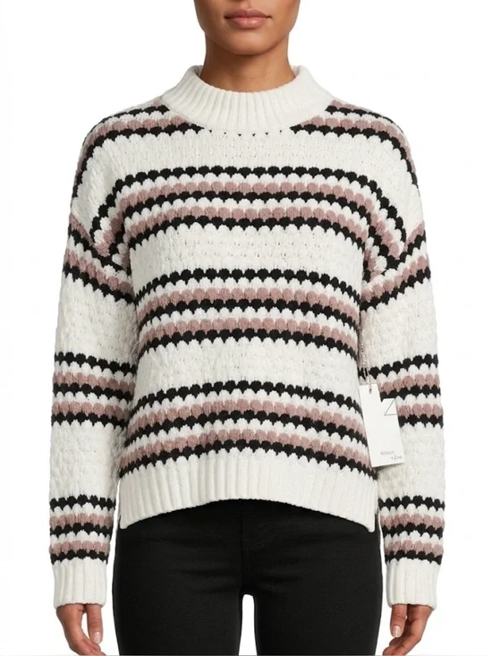NWT Allison + Zoe Mock Neck Striped Textured Knit Sweater - Size L