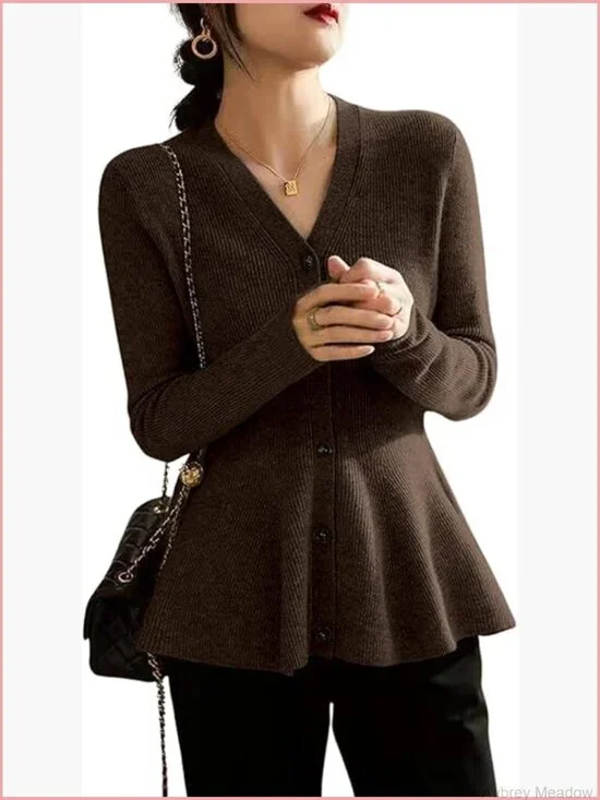 Lightweight Peplum Cardigan Sweater Button Down Business Casual Top