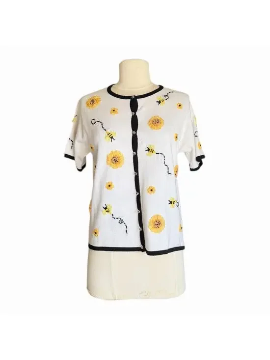 Marisa Christina Vintage Cottagecore Floral Bee Cardigan Size Small