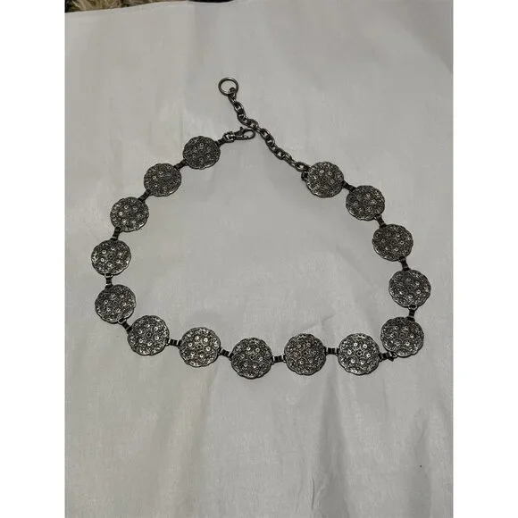 Chain Medallion Belt Silver Tone Embossed Circles Boho Festival