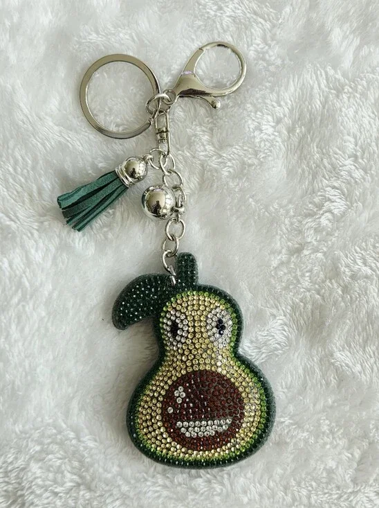 Cute Greene Avocado Keychain with Tassel Fruit Bag Chain