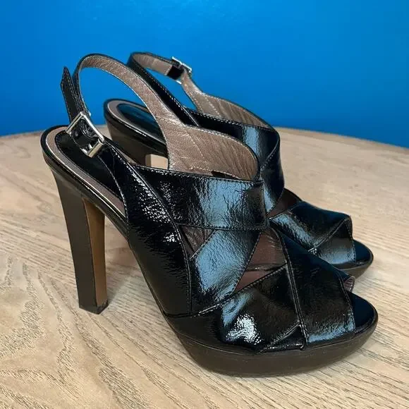 Marni Patent Leather Peep Toe Slingback Platform Heeled Sandals Women’s Size 7