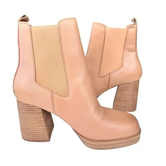 Steve Madden Fantsie Platform Boots 10M Y2K Tan Leather