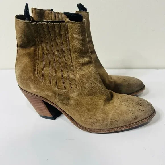 Free Lance Jane 70 Chelsea Beveled Boot with Heel Suede Leather Taupe Brown Size