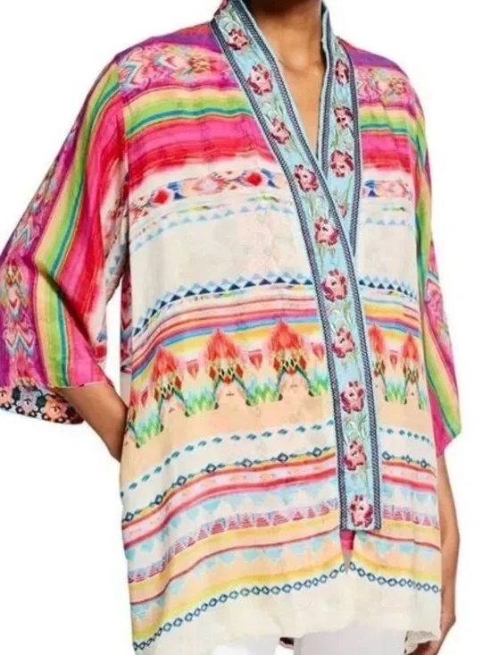 Johnny Was Maci Reversible Georgette Kimono with Embroidered Trim