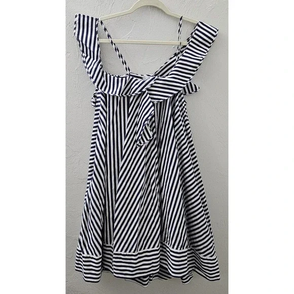 MSGM Milano Navy & White Striped Dress Size 4 Made In Italy 100% Cotton Nautical