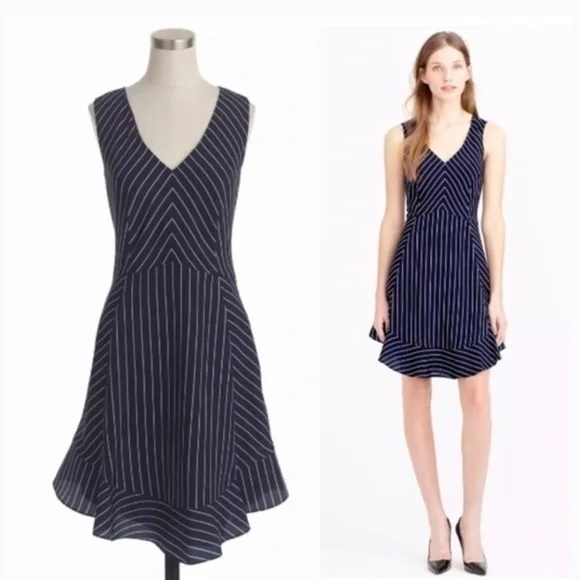 J.Crew Nautical Pinstripe Flounce Sleeveless Dress size 0