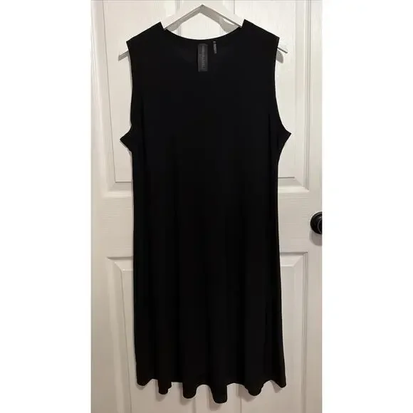 Norma Kamali Women’s Black Sling Shift Twirl Sleeveless Dress XL 42 Midi‎