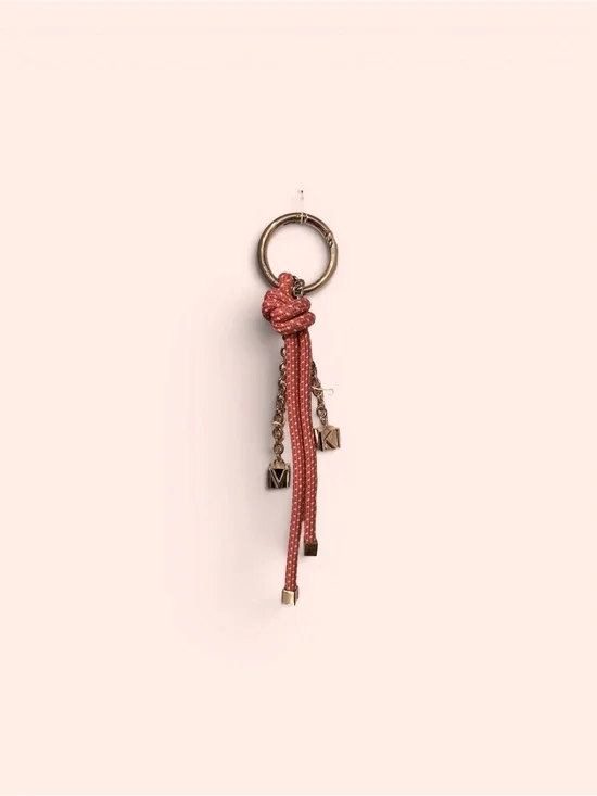 Michael Kors Pink Rosewood Rope Tassel Keychain with Silver Hardware NWT