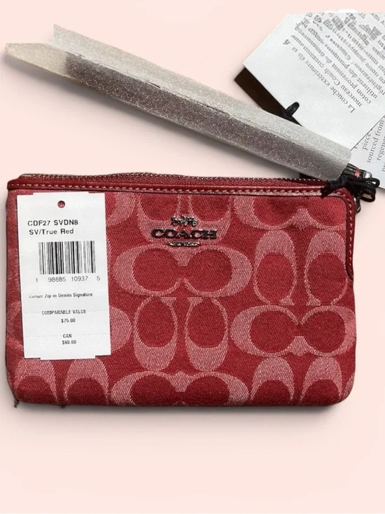 Coach Corner Zip Wristlet in Signature Denim/TrueRed, NWT