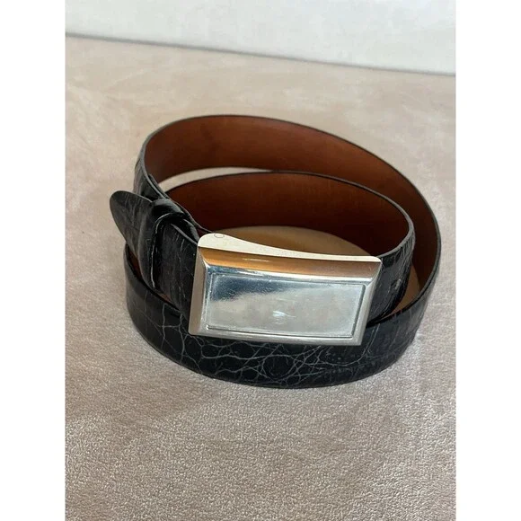 MCM Belt Buckle, Minimalist Rectangle Silver 2.5” X 1.5” Black‎ belt Included