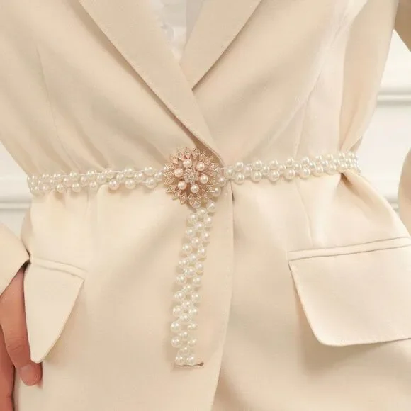 Pearl Rhinestone Decor Elastic Stretchy Belt NEW