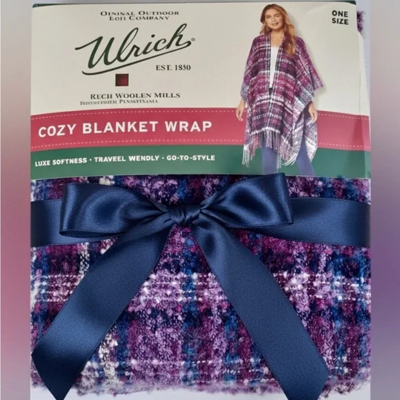 Woolrich Plaid Blanket Wrap - Purple and Blue