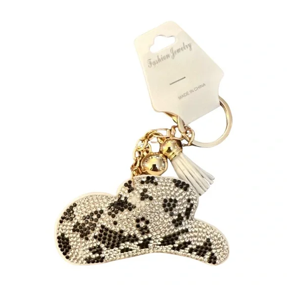 Fashion Jewelry Sparkling Black and White Hat‎ Key Holder
