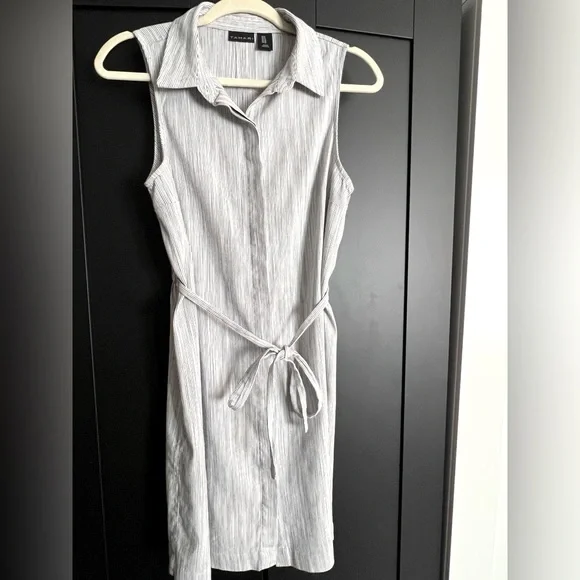 Tahari White Sleeveless Midi Dress with Notched Collar