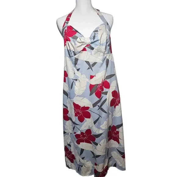 Tommy Bahama Stretch Colorful Hibiscus Floral Halter Midi Dress Size 10