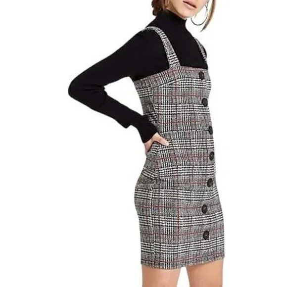 River Island check button up pinafore dress