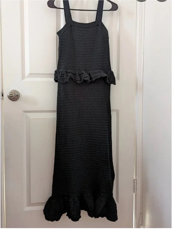 0044  green Knit Ruffle Strap Maxi Dress
