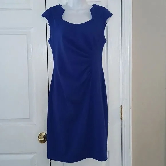 Calvin Klein Royal Blue Cap-Sleeve Side-Ruche Sheath Dress Sz 6 NWOT
