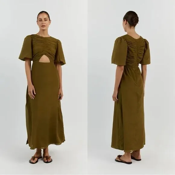NWT DISSH FRANKIE OLIVE CUT OUT MIDI DRESS in Olive