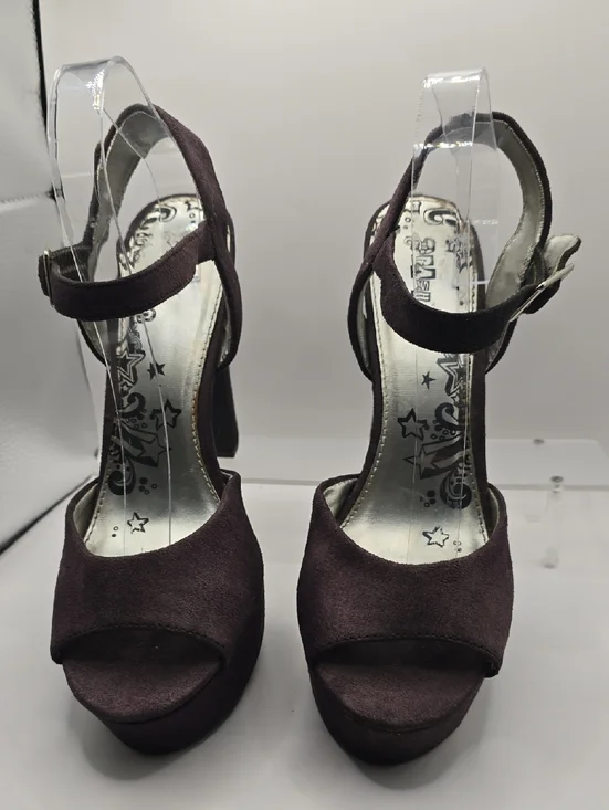Brash Plum Suede Peep-Toe Platform Sandals Size 11
