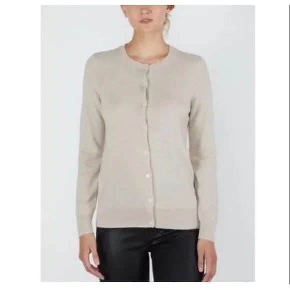 JENNIE LIU Women's 100% Cashmere Button Long Sleeve Crewneck Cardigan Sweater Oa