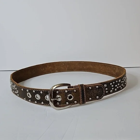 Jeweled Leather Belt Brown   Pre-owned