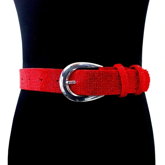 Red Rhinestone Crystal Pave Statement Belt
