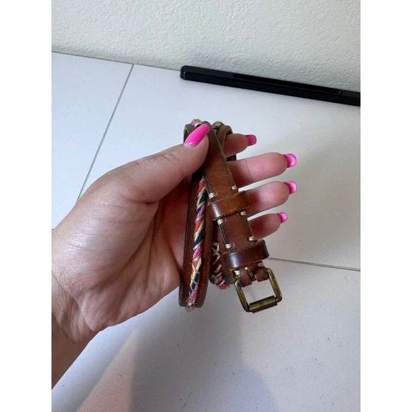 Y2K Vintage Braided Leather Belt Womens Large Brown Boho Hippie Indie Festival