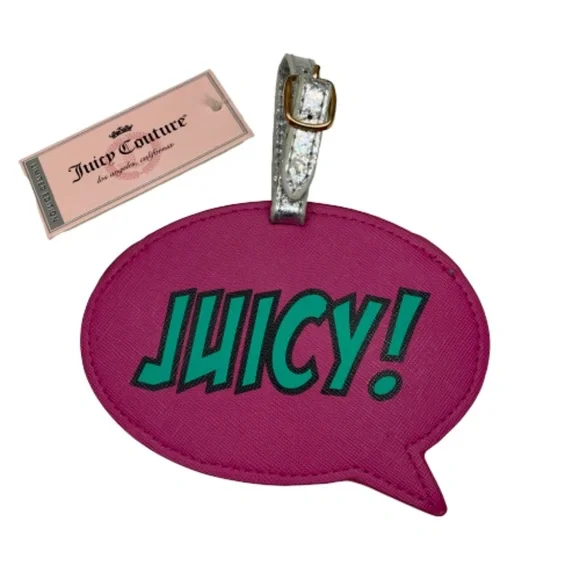 Juicy Couture Pink Juicy Luggage Tag Glitter Strap Travel Vacation Chic NWT