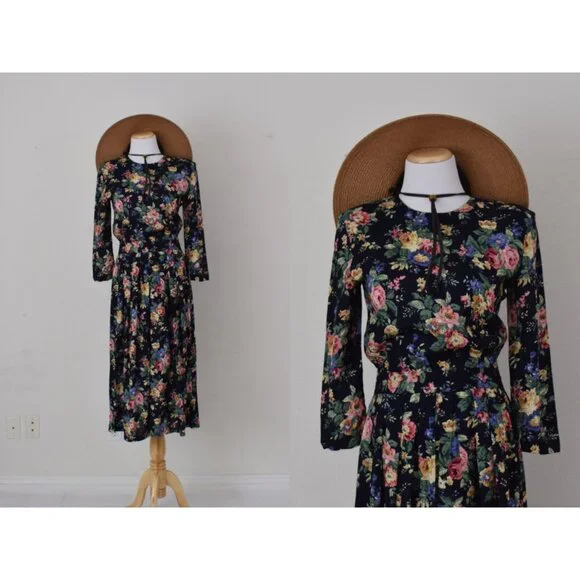 Vintage 90s Floral Rayon Dress‎ size 6