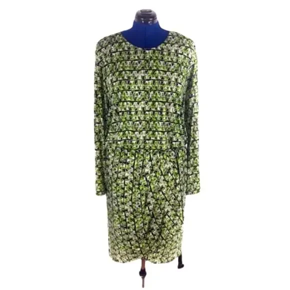 T-bags LA  2X green/black‎ geometric mock wrap skirt keyhole back stretch dress
