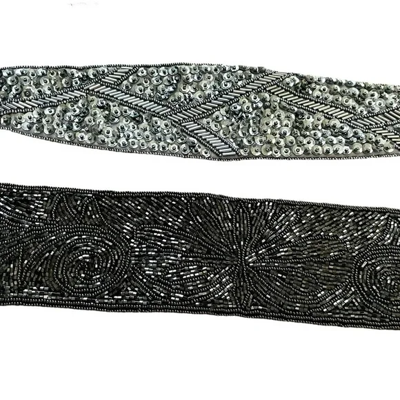 3 Elegant Black and Silver Women's Belts, Beaded & Sequined.