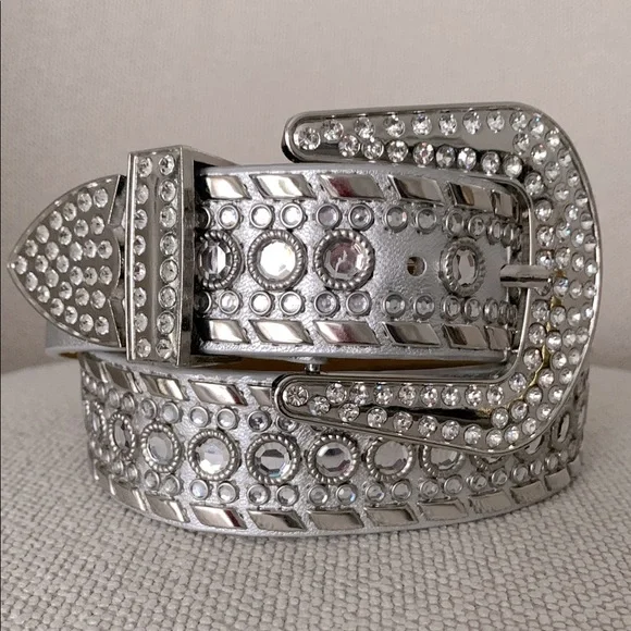 Silver Rhinestone Studded Women's Belt