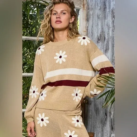 POL Floral Mocha and Maroon Sweater (Oversized)