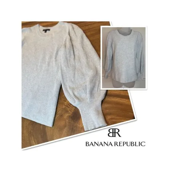 BANANA REPUBLIC Gray Knit Balloon Sleeve Sweater, Size Small