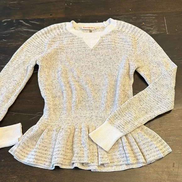 Rebecca Taylor Peplum white grey ruffle long sleeve sweater women size Small