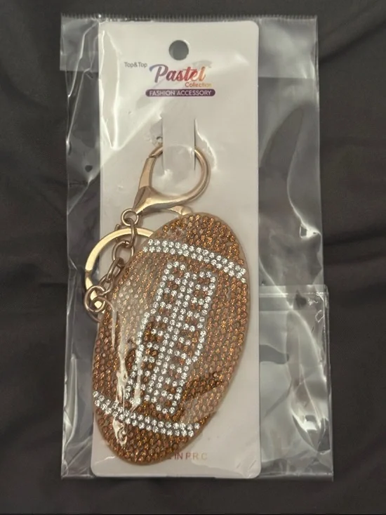 Rhinestone Football‎ Keychain Gold Tone