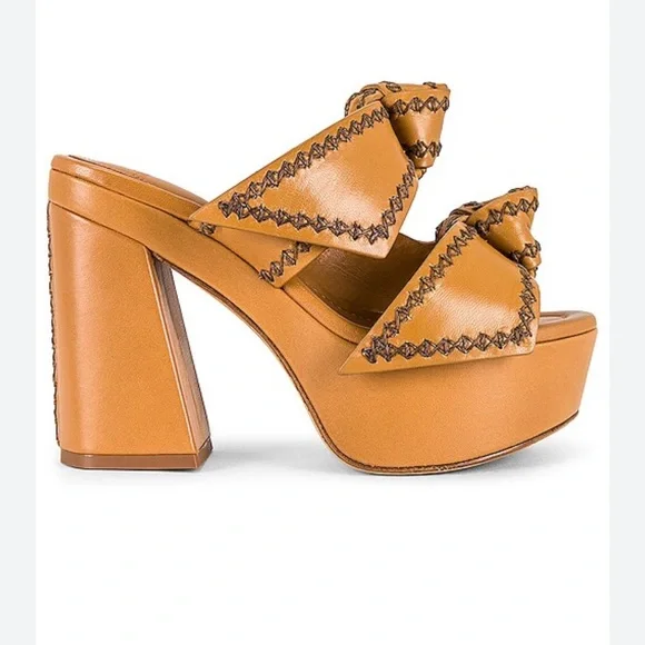 Alexandre Birman Brown Clarita Dual-Bow 119MM LeatherPlatform Slide Sandal Sz 10