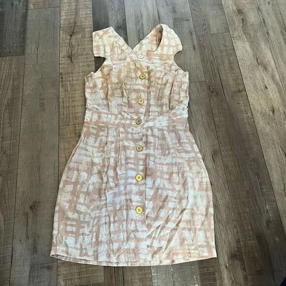 Finders Keepers Sleeveless Cutout Back Mini Dress, Button Front, Light Pink size