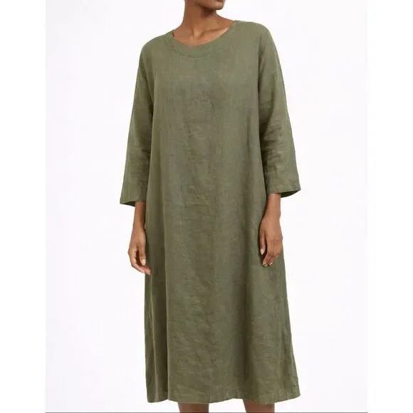 Linen Life green dress oversized boho lagenlook relaxed fit one size