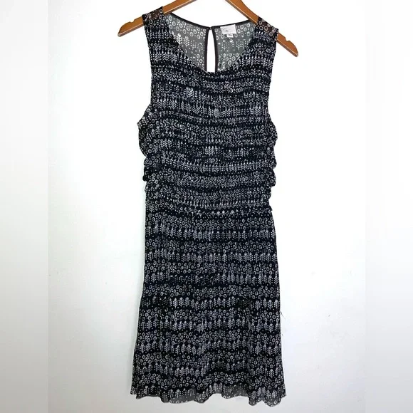 Anthropologie Postage Stamp Sleeveless Ruffled Keyhole Back Dress Sz L
