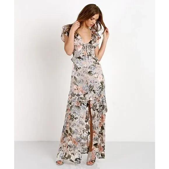 For Love & Lemons Luciana Maxi Dress Ivory Floral S