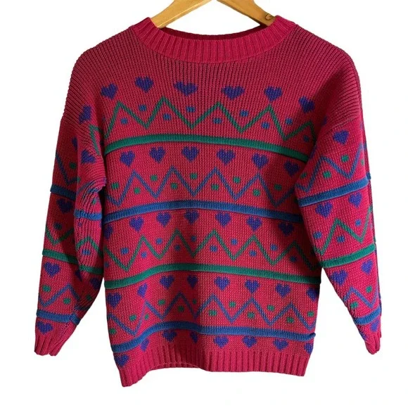 Merremont Knitwear‎ Women’s Size Vintage Small Cropped Y2K 80s Heart Sweater