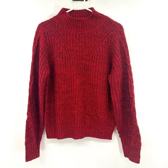 John + Jenn Burgundy Red Marled Mock Neck Sweater Women's Small
