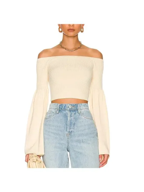 Lpa Ribbed Beige Nalle Off Shoulder Top Size XL