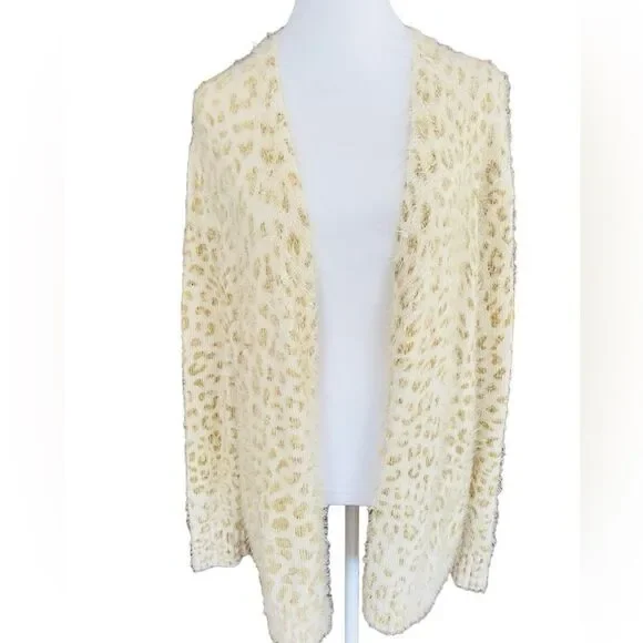 Peyton Primrose open front eyelash knit fuzzy cardigan sweater size M.