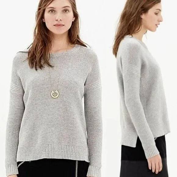 Madewell Textureworks Grey Ribbed Trim Knitted Crewneck Sweater Size S